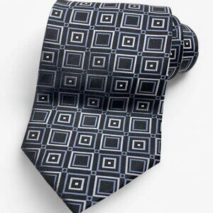 David Taylor Silk Tie Geometric Cubes Silver Black Formal Business Dress